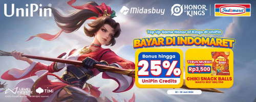 Top Up Honor of Kings di UniPin dan Bayar di Indomaret, Dapatkan Bonus hingga 25% + Tebus Murah Chiki Snack Balls hanya Rp3,500